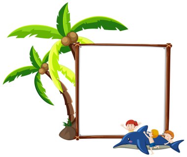 Beyaz arkaplanda izole edilmiş boş afiş içeren yaz plajı teması