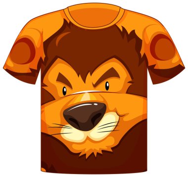 Aslan desenli tişörtün önünde