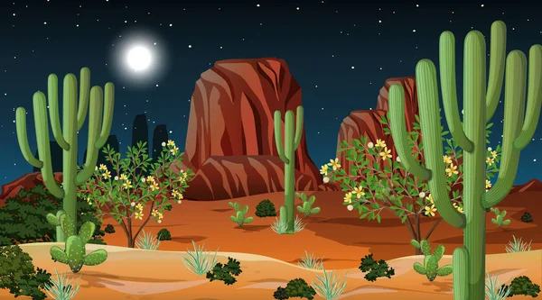 Desert forest landscape at night scene illustration