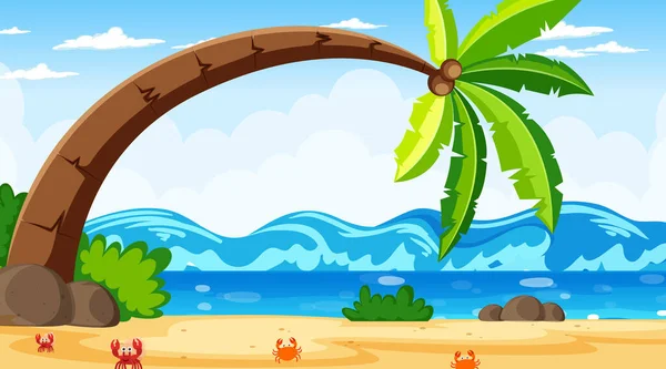 Paisaje Playa Tropical Con Una Gran Ilustración Cocoteros — Vector de stock