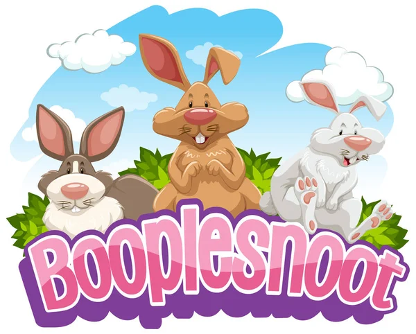 Viele Kaninchen Zeichentrickfigur Mit Booplesnoot Schrift Banner Isolierte Illustration — Stockvektor