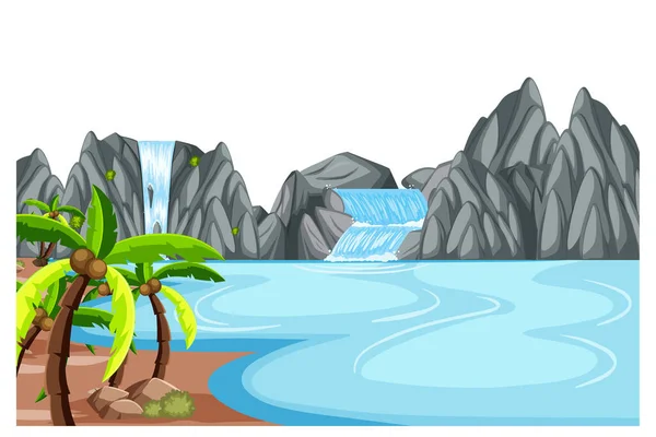 Příroda Krajina Dne Scéna Vodopádem Ilustrace — Stockový vektor