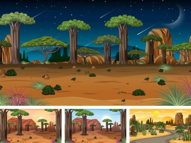 Farklı doğa yatay sahneleri illüstrasyon