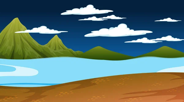 Escena Naturaleza Por Noche Con Ilustración Fondo Río Montaña — Vector de stock