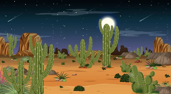 Paisagem Floresta Deserto Ilustração Cena Noturna —  Vetores de Stock