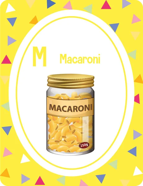 Flashcard Alfabet Dengan Huruf Untuk Ilustrasi Macaroni - Stok Vektor