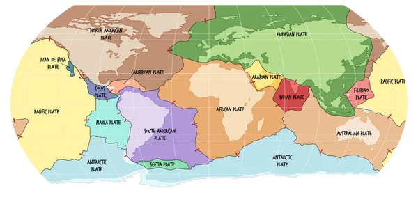 Mapa Mundo Mostrando Placas Tectônicas Ilustração Limites —  Vetores de Stock