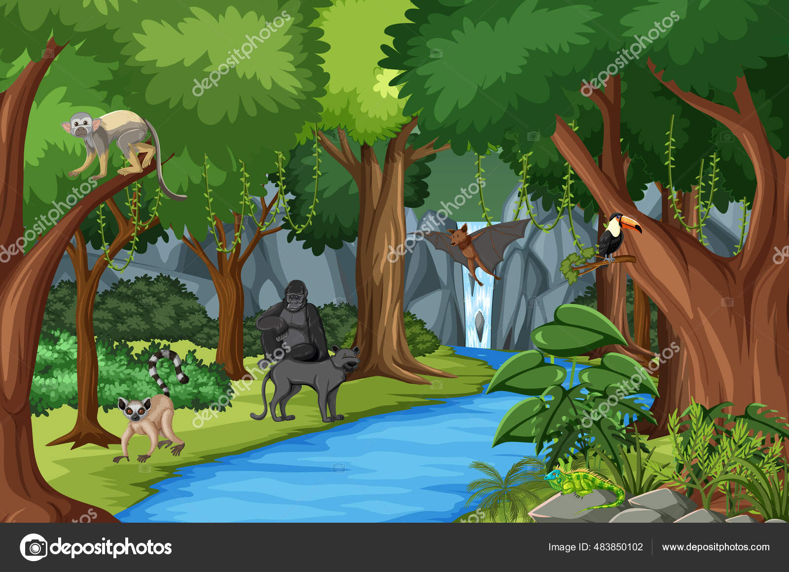 Nature Scene Stream Flowing Forest Wild Animals Illustration Stock Vector Image by ©blueringmedia #483850102 Nature Scene Stream Flowing Forest Wild Animals Illustration Stock Vector Image by ©blueringmedia #483850102