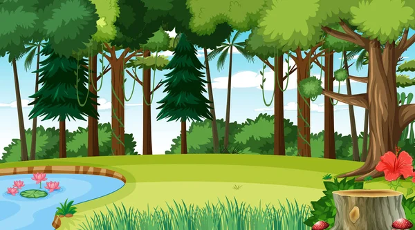 Üres Erdő Nappal Jelenet Különböző Erdők Illusztráció — Stock Vector