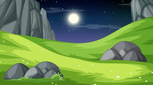 Naturaleza Bosque Paisaje Noche Escena Ilustración — Vector de stock