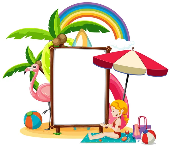 Zomer Strand Thema Met Lege Banner Geïsoleerd Witte Achtergrond Illustratie — Stockvector