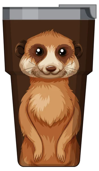 Brown Thermos Flask Meerkat Pattern Illustration — Stock vektor