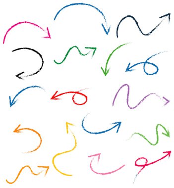 Beyaz arkaplan illüstrasyonuna el çizimi ok karalamaları