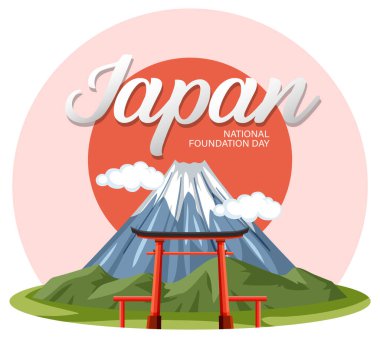 Torii kapısı ve Fuji Dağı illüstrasyonlu Japonya Ulusal Vakfı Bayrağı