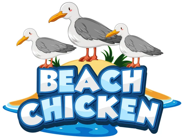 Gaivota Pássaro Personagem Desenho Animado Com Beach Chicken Fonte Banner — Vetor de Stock