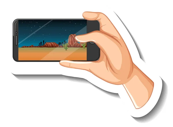 Szablon Naklejki Ręcznym Trzymaniem Ilustracji Smartfona — Wektor stockowy