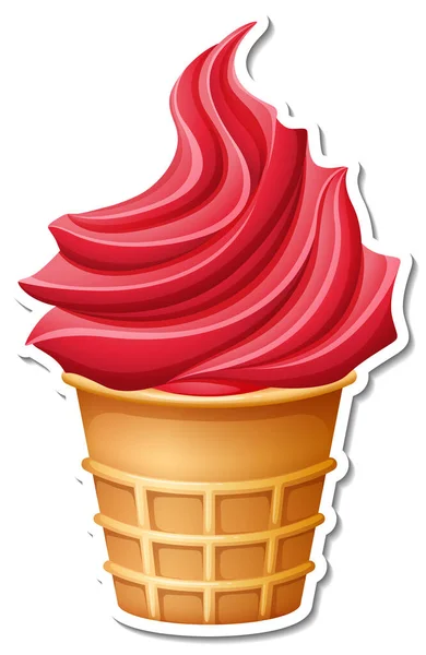 Gelado Morango Ilustração Etiqueta Cone Waffle —  Vetores de Stock