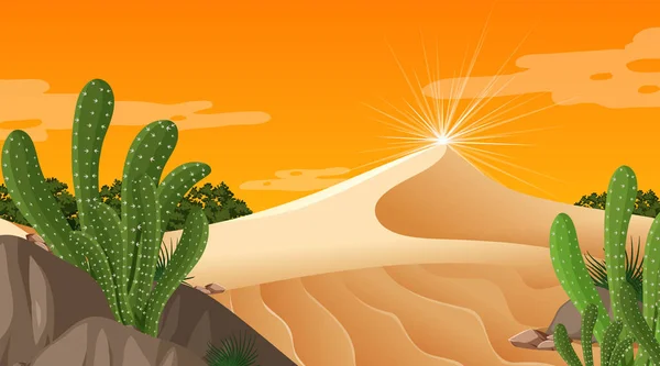 Paisaje Del Bosque Del Desierto Atardecer Escena Del Tiempo Con — Vector de stock