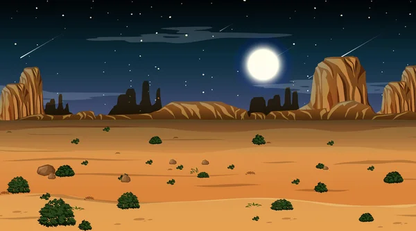 Desert forest landscape at night scene illustration