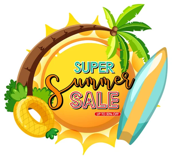 Super Summer Sale Baner Elementami Plaży Izolowane Ilustracji — Wektor stockowy