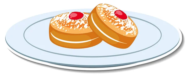 Sponge Cake Icing Sugar Strawberry Jam Toppings Plate Illustration — Stock Vector