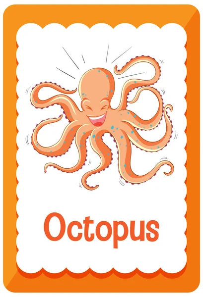 Vocabulary Flashcard Word Octopus Illustration — Stock Vector