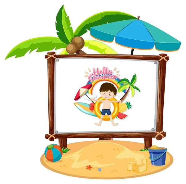 Zdjęcie Małego Chłopca Plaży Scena Odosobniona Ilustracja — Wektor stockowy