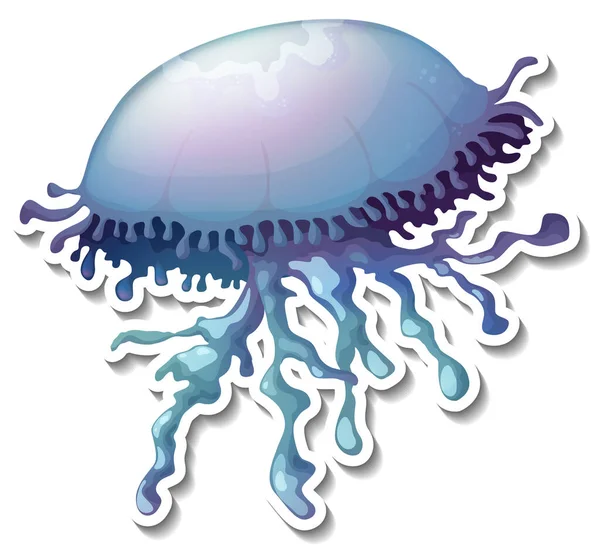 Medusas Animales Mar Dibujos Animados Etiqueta Engomada Ilustración — Vector de stock