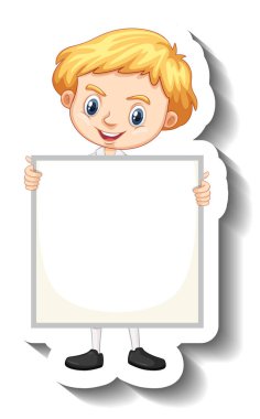 Öğrenci çocuk elinde boş bir karikatür çıkartması tutuyor.