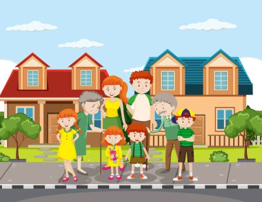 Aile illüstrasyonunun üyesiyle açık hava sahnesi