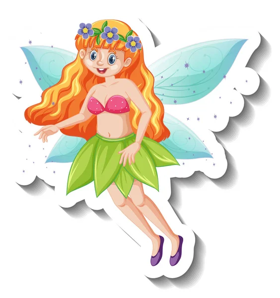 Sticker Template Beautiful Fairy Cartoon Character Illustration — Stock Vector