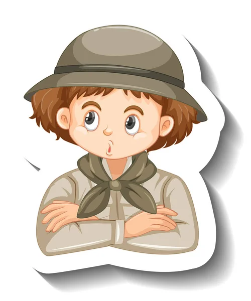 Girl Wearing Safari Outfit Cartoon Character Sticker Illustration — Stock Vector