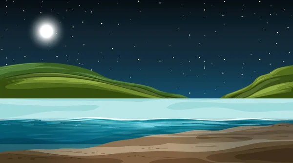 Leere Naturlandschaft Bei Nacht Szene Mit Berg Hintergrund Illustration — Stockvektor
