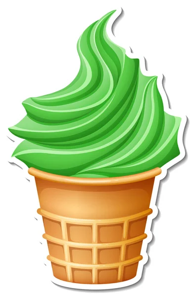 华夫饼筒贴纸上的绿茶冰淇淋 — 图库矢量图片