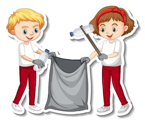 Sticker Design Children Collecting Garbage Illustration — Stock Vector