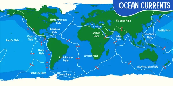 Plattegrond Van Oceaan Met Namen Illustratie — Stockvector