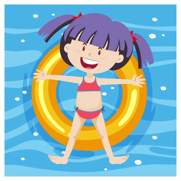 Draufsicht Eines Mädchens Auf Schwimmring Pool Hintergrund Illustration — Stockvektor