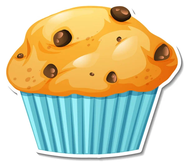 Muffin Chocolade Chip Sticker Witte Achtergrond Illustratie — Stockvector