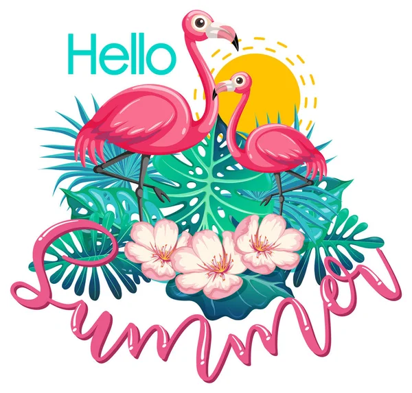 Olá Banner Verão Com Flamingo Ilustração Isolada — Vetor de Stock