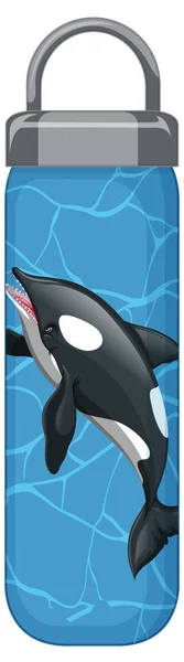 Una Botella Termo Azul Con Ilustración Patrón Ballena Orca — Archivo Imágenes Vectoriales