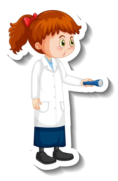 科学実験オブジェクトのイラストを持つ科学者の女の子漫画のキャラクター — ストックベクタ