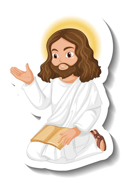 Jesus Christus Cartoon Charakter Aufkleber Auf Weißem Hintergrund Illustration — Stockvektor