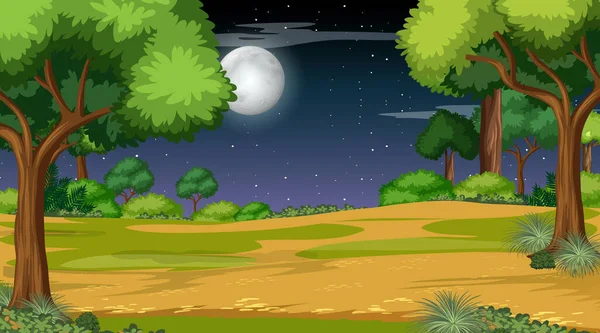 Naturaleza Bosque Paisaje Noche Escena Ilustración — Vector de stock