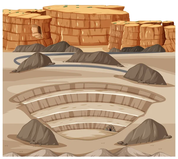Krajina Důlním Lomem Scéna Ilustrace — Stockový vektor