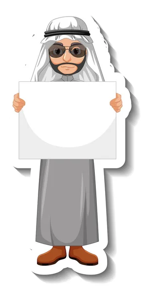 Sticker Arab Man Holding Blank Board White Background Illustration — Stock Vector