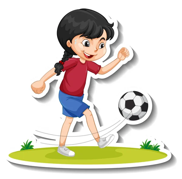 Наклейка Персонажа Мультфильма Девушкой Играющей Футбол — стоковый вектор