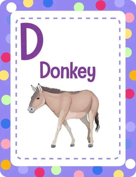 Flashcard Alfabeto Com Letra Para Ilustração Burro — Vetor de Stock