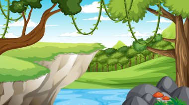 Orman gündüz sahnesinde çeşitli orman ağaçlarının resimleriyle