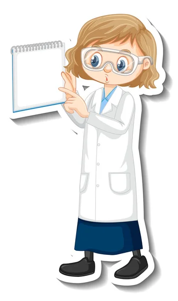Personagem Desenho Animado Menina Cientista Segurando Papel Nota Branco Ilustração —  Vetores de Stock