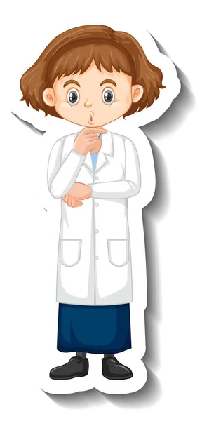 科学のガウンの少女漫画のキャラクターのステッカーイラスト — ストックベクタ